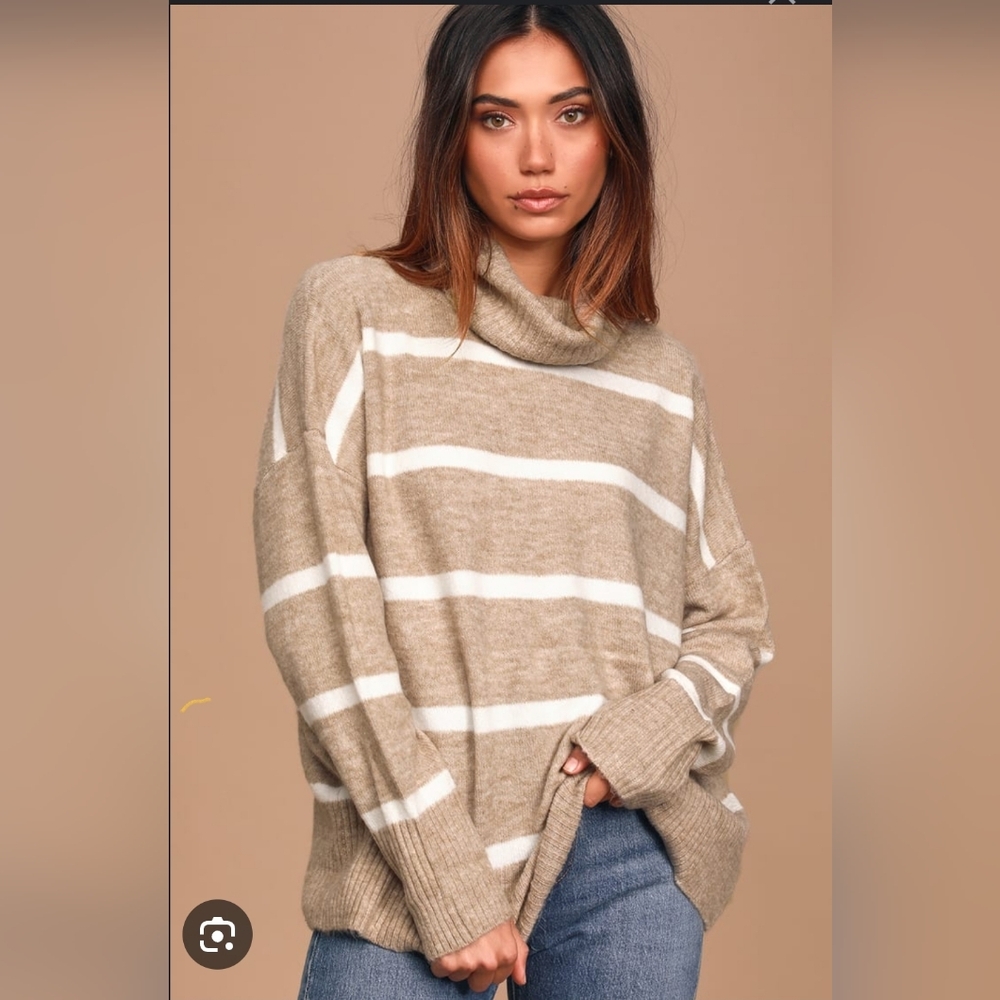 Lulu's Oversized Cozy Striped Turtleneck Sweater